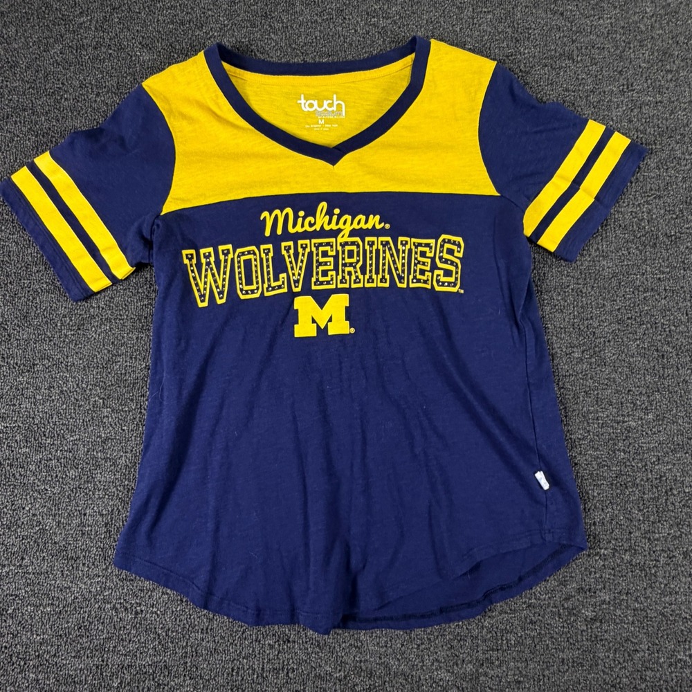 Michigan Wolverines T-Shirt Womens M Blue Yellow NCAA Football Touch EUC